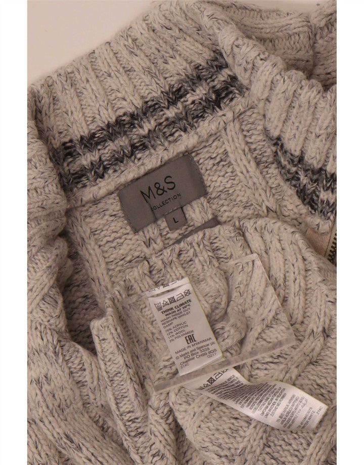 Suéter masculino Marks & Spencer com zíper e gola grande acrílico manchado cinza