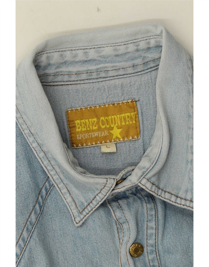 Camisa jeans masculina vintage grande azul