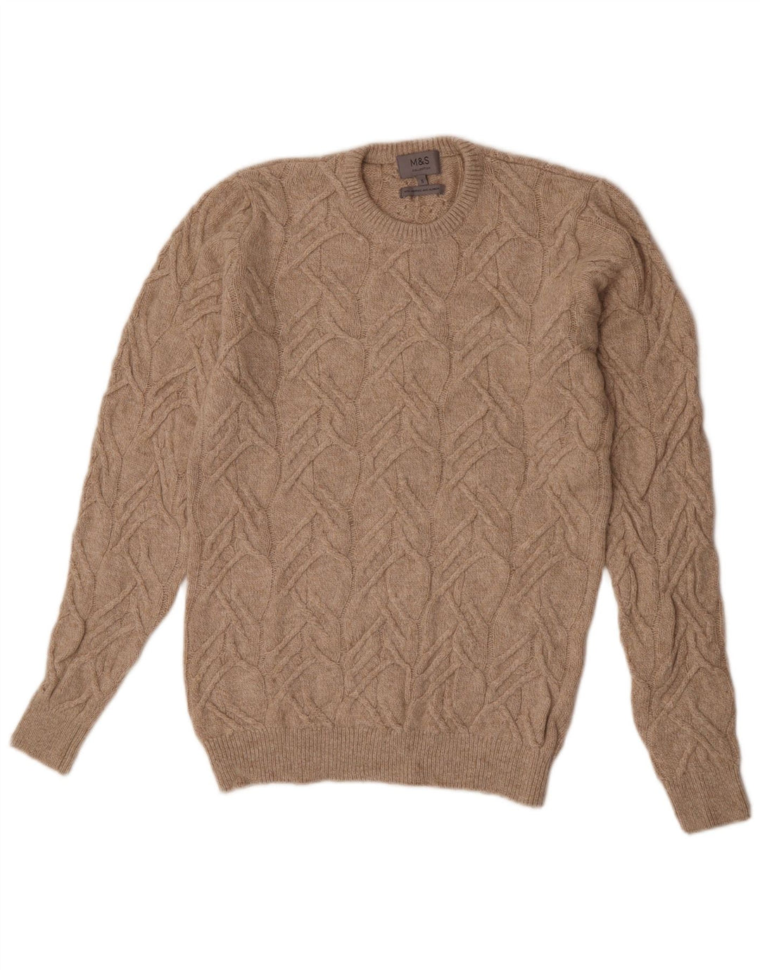 Suéter masculino Marks & Spencer com gola redonda, pequeno bege poliamida