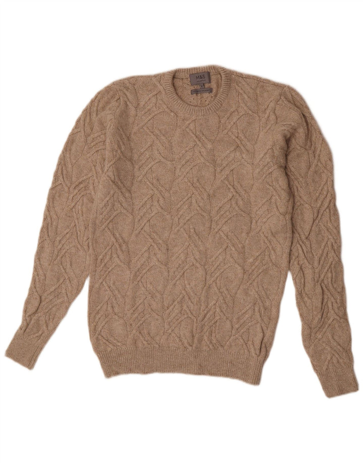 Suéter masculino Marks & Spencer com gola redonda, pequeno bege poliamida