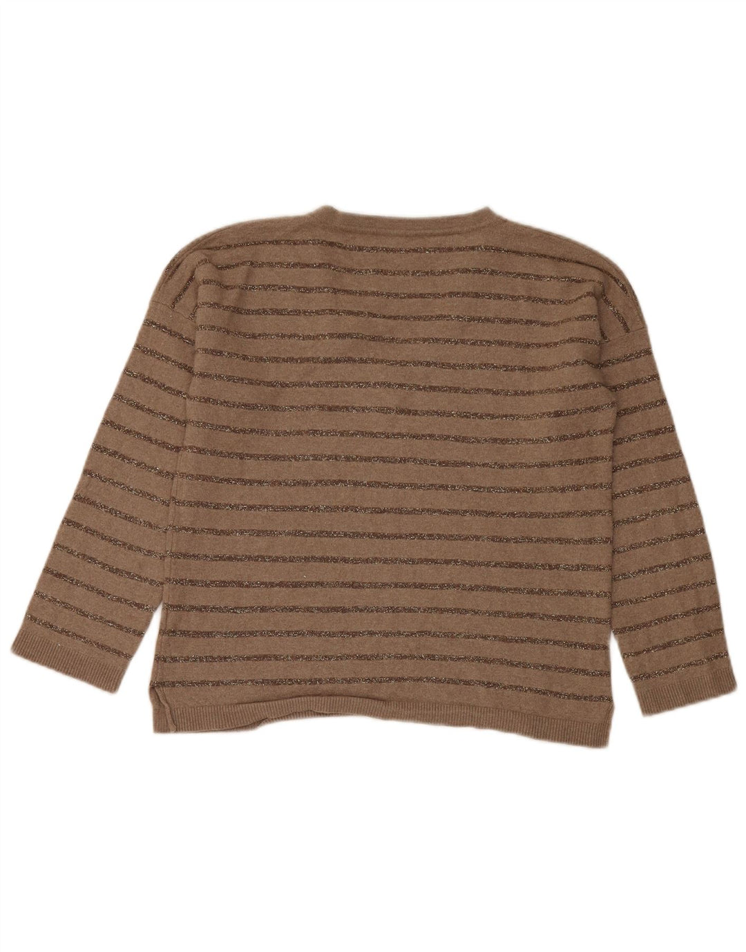 Suéter feminino Massimo Dutti com decote em V Reino Unido 10 listrado marrom pequeno