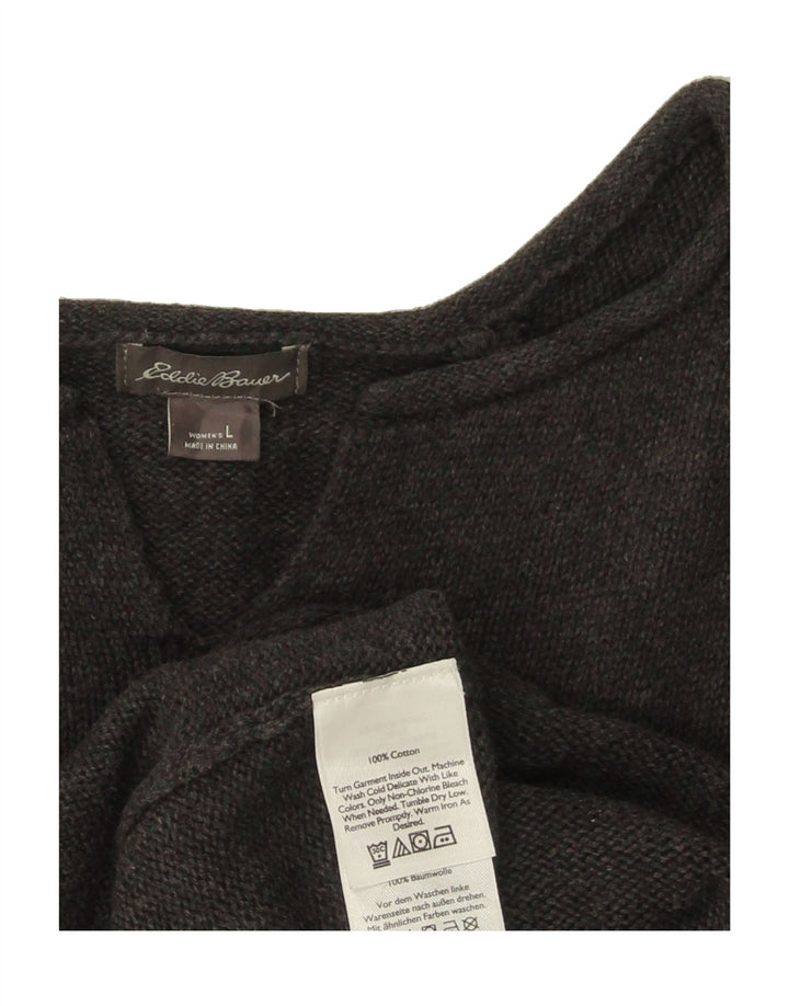 EDDIE BAUER Womens V-Neck Jumper Sweater UK 16 Large Grey Cotton Vintage Eddie Bauer and Second-Hand Eddie Bauer from Messina Hembry 