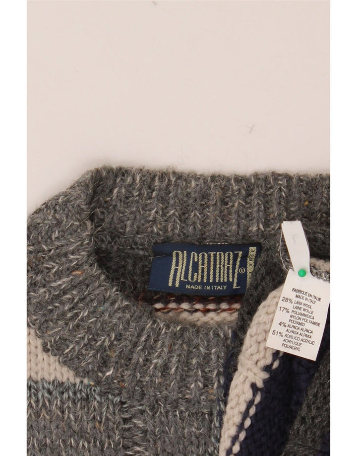 ALCATRAZ Suéter masculino com gola redonda, grande lã listrada multicolorida