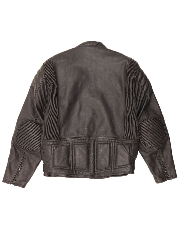 Jaqueta de couro para motociclista masculina vintage couro preto pequeno Reino Unido 36