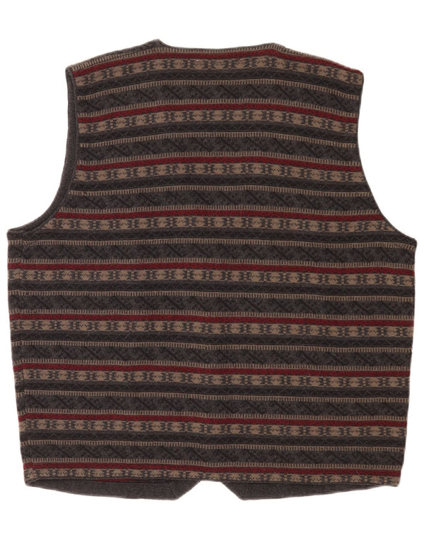 Colete de malha vintage masculino médio cinza Fair Isle Virgin Wool