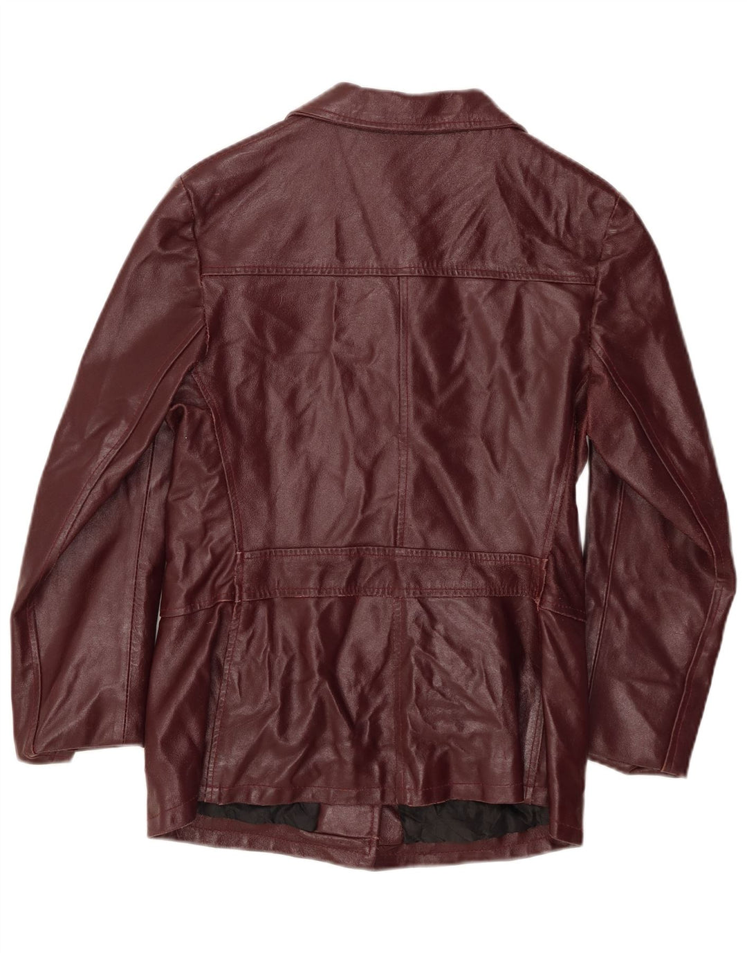 POR FAVOR Jaqueta de couro feminina UK 12 Médio Borgonha