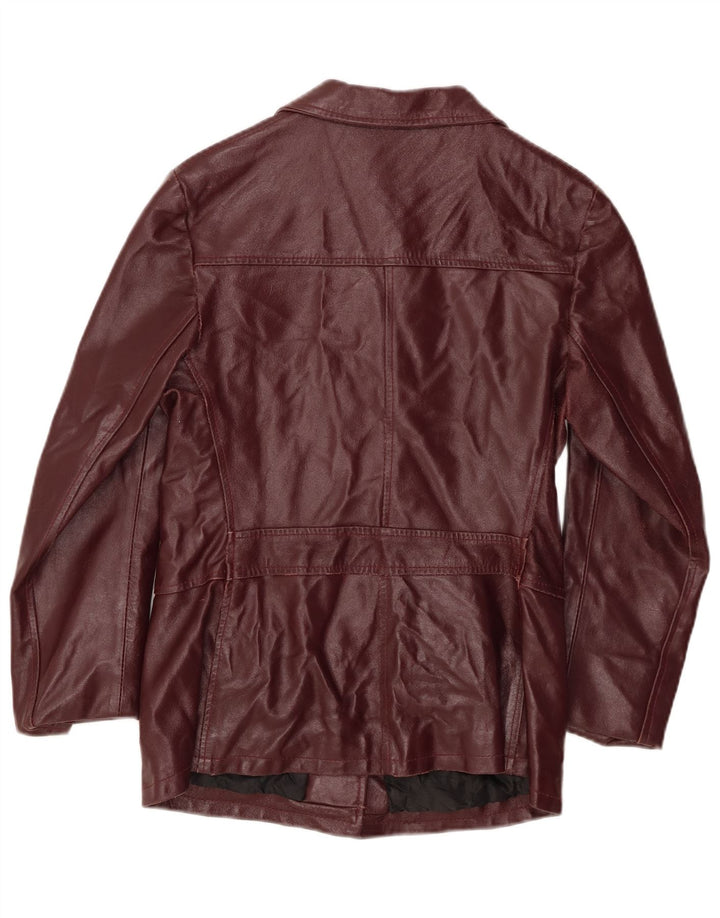 POR FAVOR Jaqueta de couro feminina UK 12 Médio Borgonha