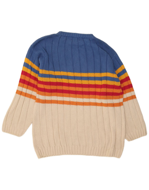 Suéter vintage masculino com gola canoa XL de algodão listrado multicolorido