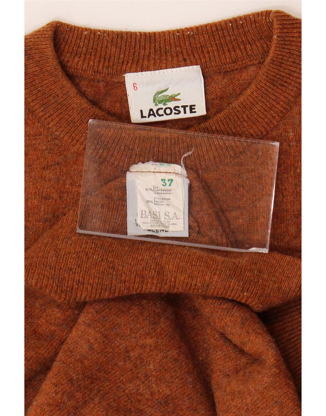 Suéter masculino LACOSTE com gola redonda tamanho 6 XL lã marrom