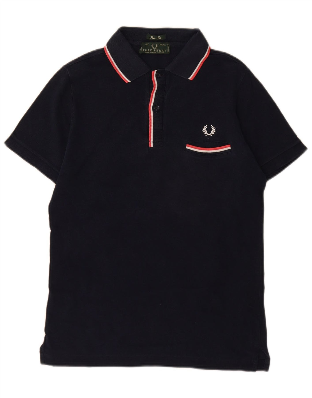 Camisa polo masculina Slim Fit Fred Perry de algodão azul marinho médio