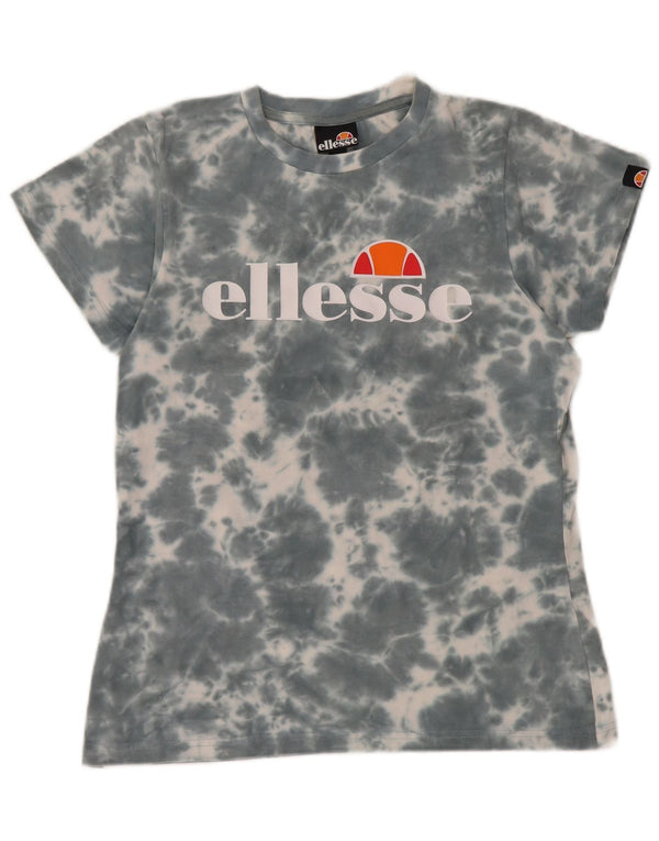 Camiseta feminina Ellesse com estampa gráfica UK 12 algodão tie-dye cinza médio