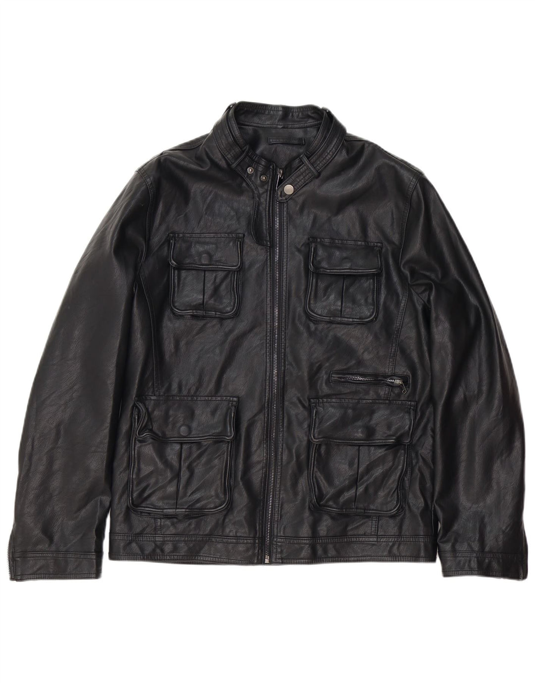 Jaqueta de couro masculina vintage UK 36 pequena preta