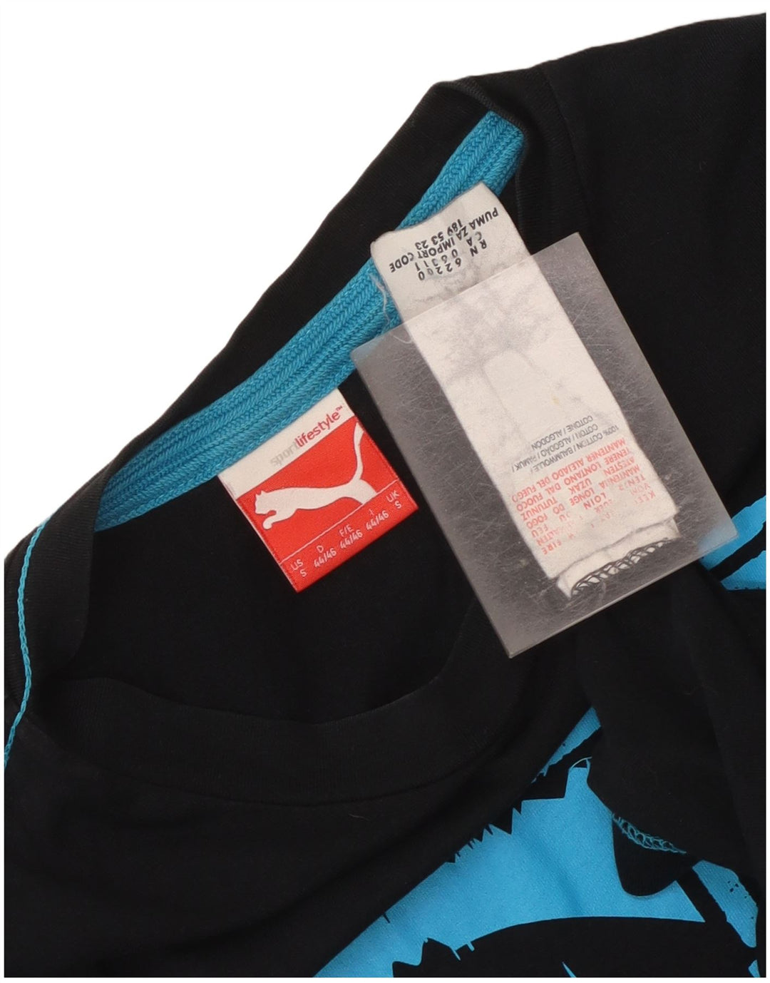 Puma Mens Graphic T-Shirt Top Pequeno Algodão Preto