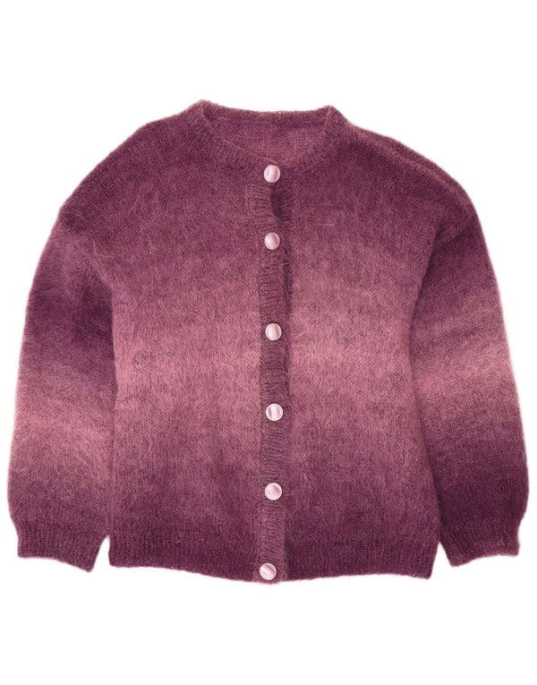 Suéter cardigã feminino VINTAGE solto UK 18 XL roxo colorblock