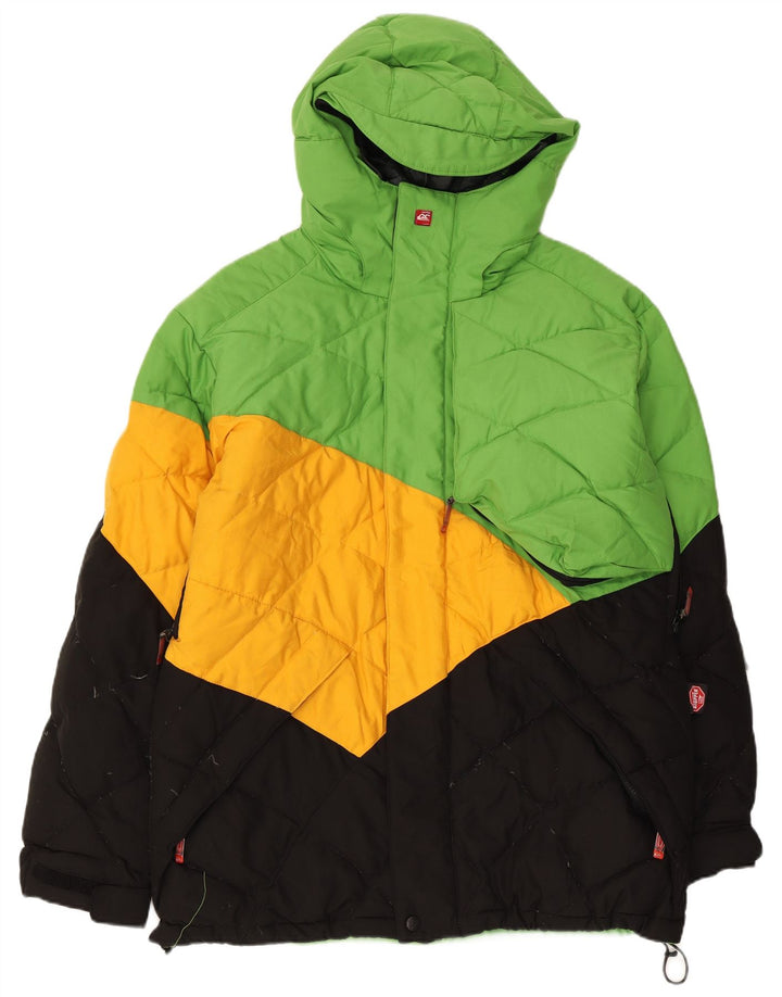 Jaqueta masculina acolchoada com capuz Quiksilver UK 36 pequeno bloco colorido multicolorido