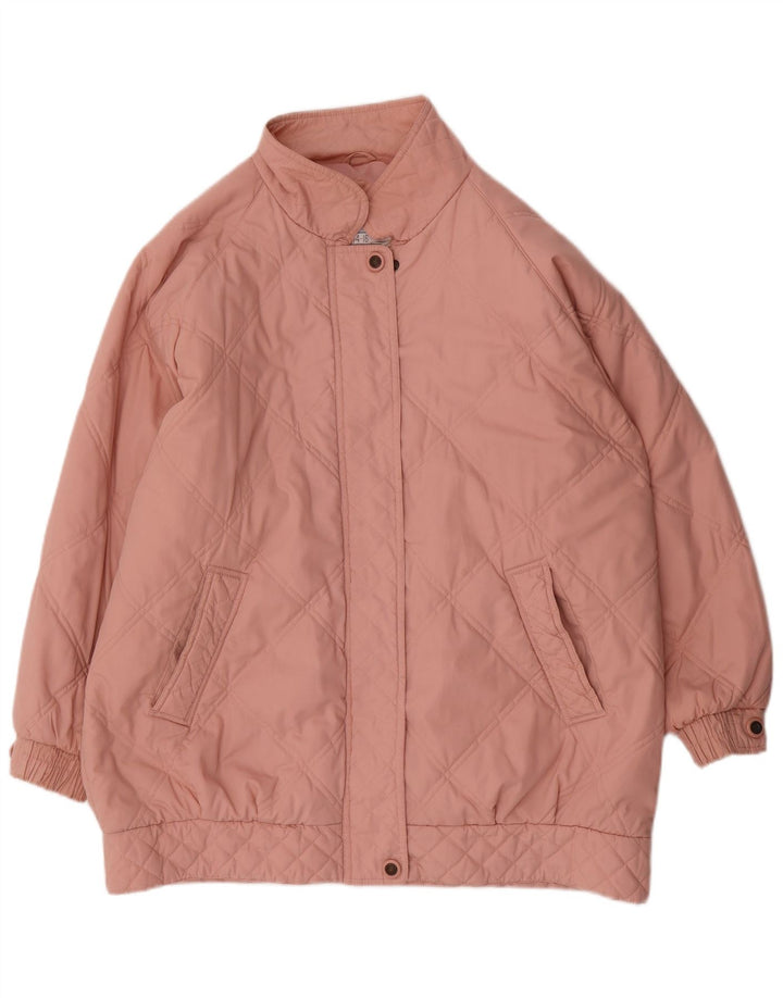 Casaco acolchoado de ajuste solto feminino vintage Reino Unido 14/16 grande poliéster rosa