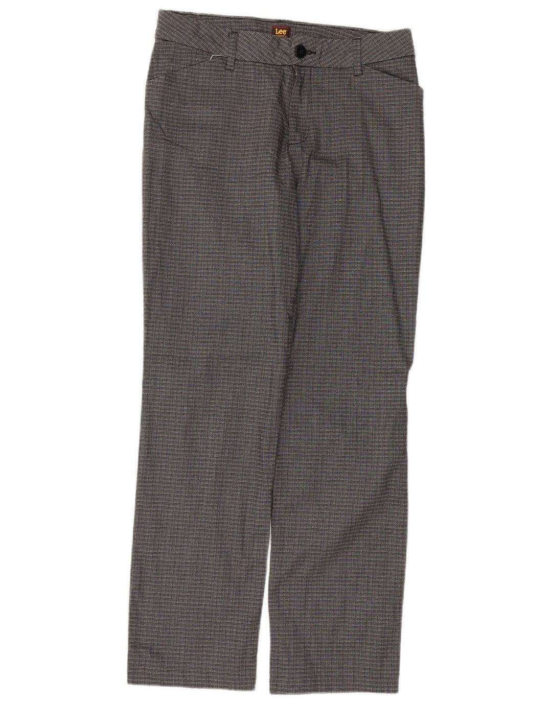 Calça feminina reta casual Lee US 8 médio W34 L31 xadrez cinza