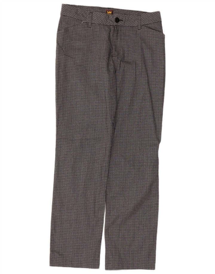 Calça feminina reta casual Lee US 8 médio W34 L31 xadrez cinza