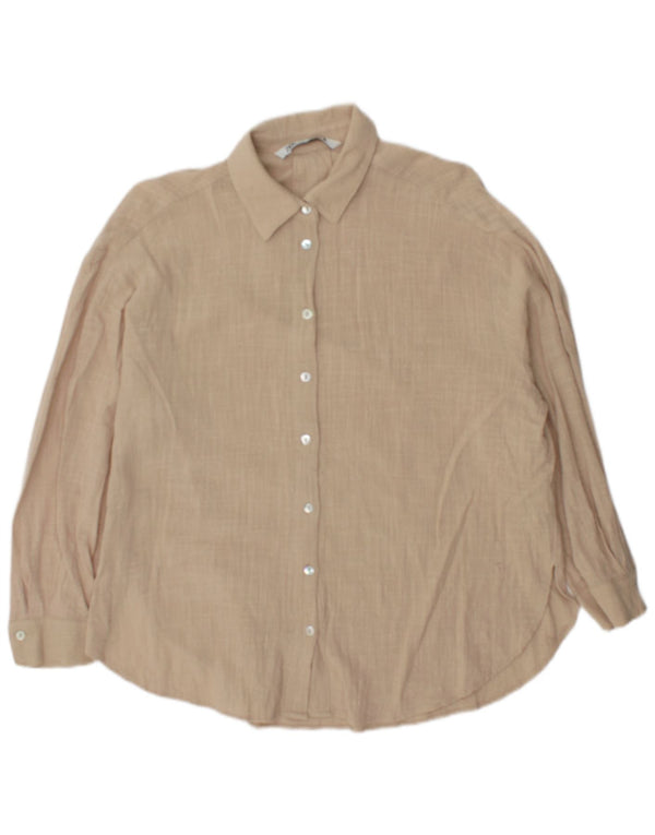 Camisa oversized feminina Zara UK 6 XS algodão bege