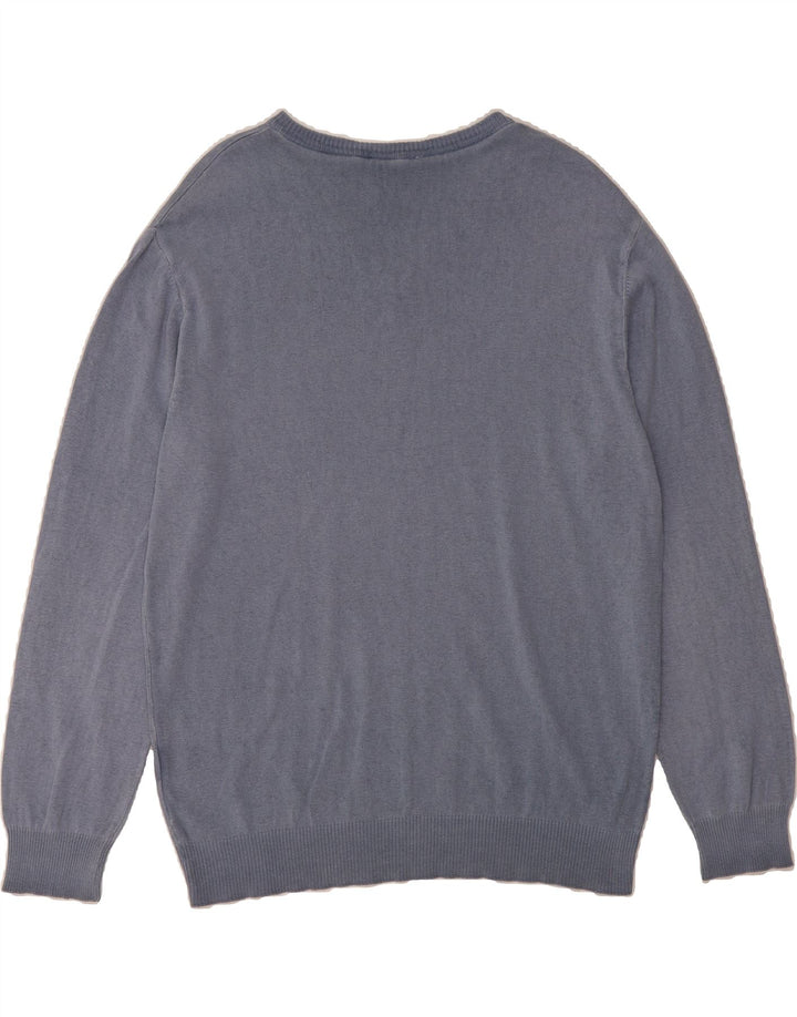 CARLO COLUCCI Mens Graphic V-Neck Jumper Sweater XL Navy Blue Cotton Vintage Carlo Colucci and Second-Hand Carlo Colucci from Messina Hembry 