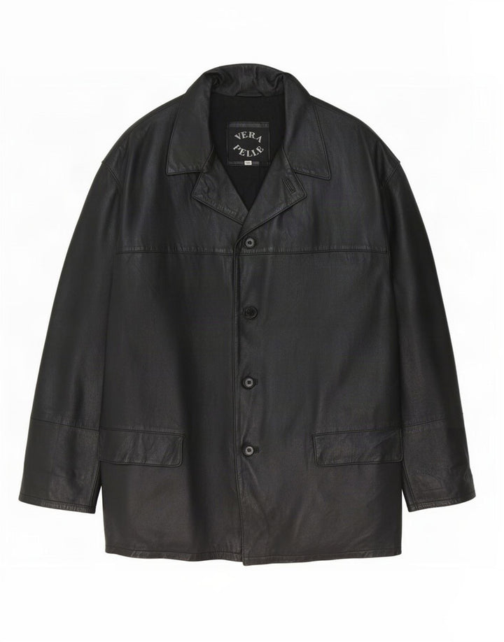 Jaqueta de couro masculina vintage IT 56 3XL preta