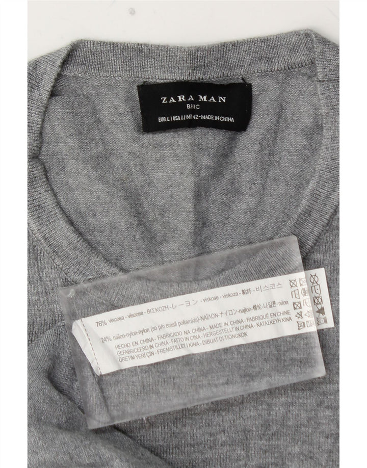 Suéter masculino ZARA com gola redonda, grande viscose cinza
