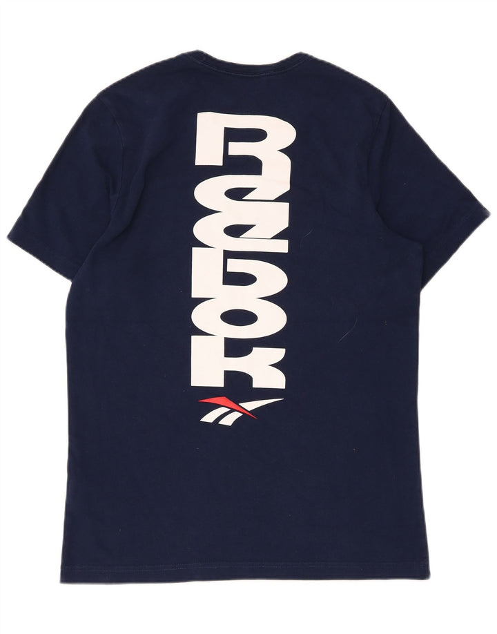 Camiseta gráfica masculina Reebok Top médio algodão azul marinho