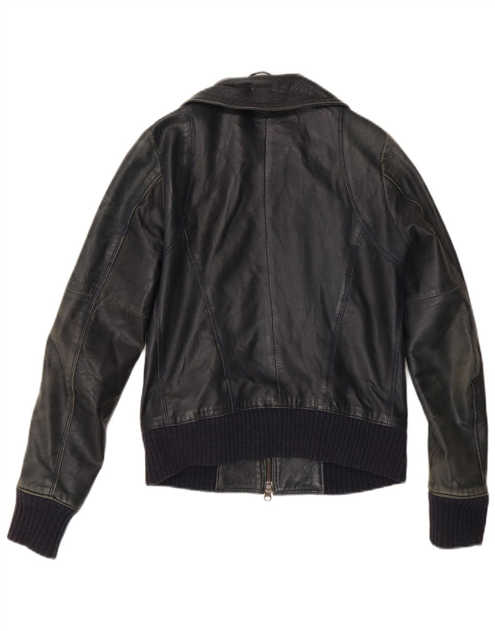 Jaqueta de couro feminina vintage IT 42 couro preto médio
