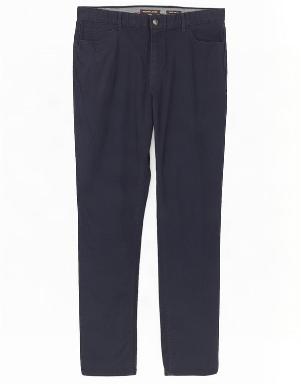 Michael Kors Mens Parker Slim Fit Calça Casual W36 L32 Azul Marinho Algodão
