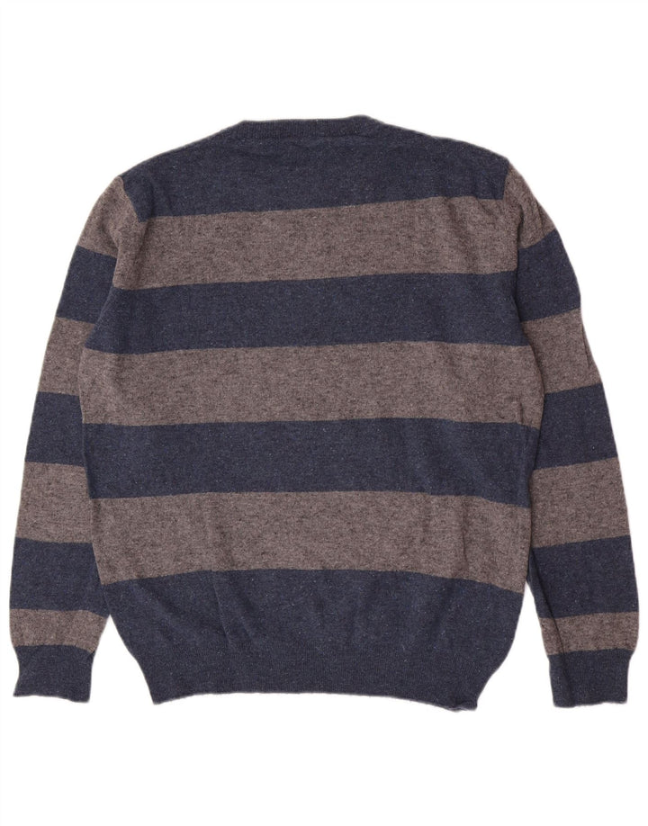 Suéter masculino Gant com gola redonda, lã de carneiro listrada azul grande