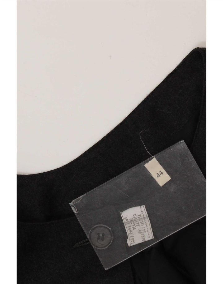 Jaqueta blazer sem mangas feminina vintage IT 44 lã virgem cinza médio