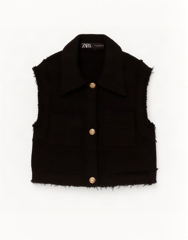 Colete feminino Zara UK 6 XS preto poliéster