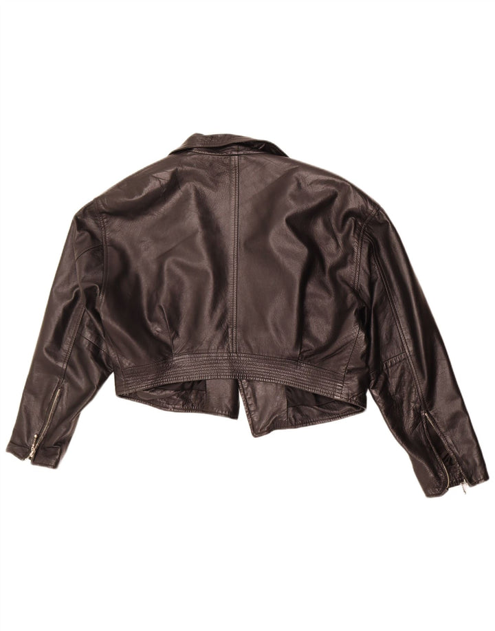 Jaqueta Bolero de couro feminina vintage Reino Unido 12 médio preto