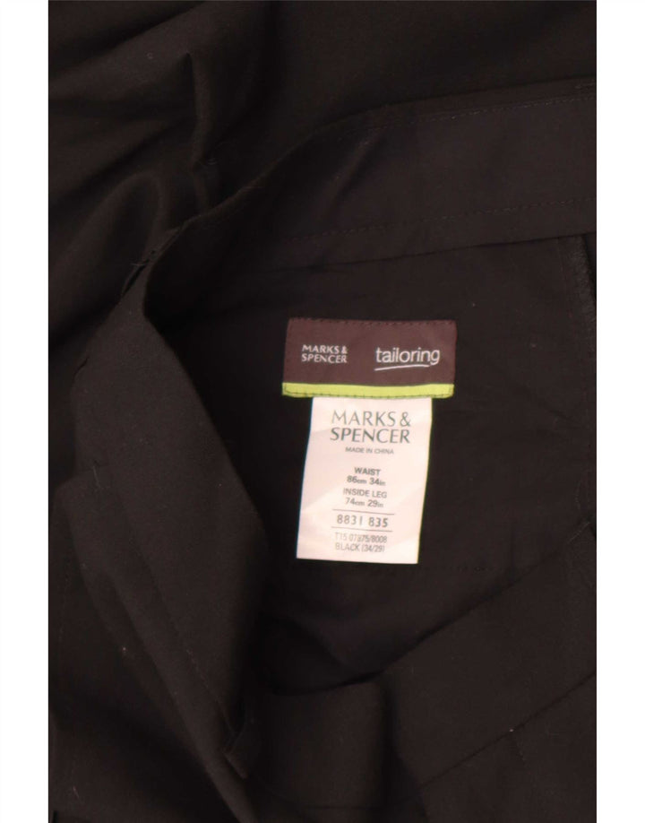 Calça chino reta masculina Marks & Spencer W34 L29 poliéster preto