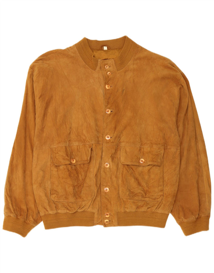 Jaqueta bomber masculina vintage de camurça IT 58 4XL couro marrom