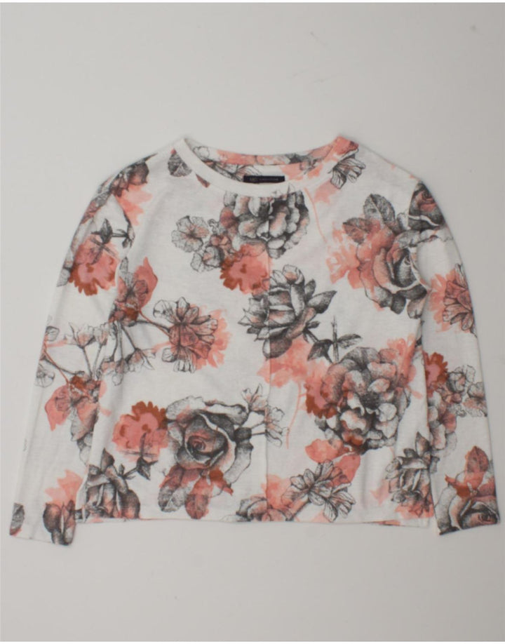 Marks & Spencer Top feminino oversized manga comprida Reino Unido 10 pequeno floral branco