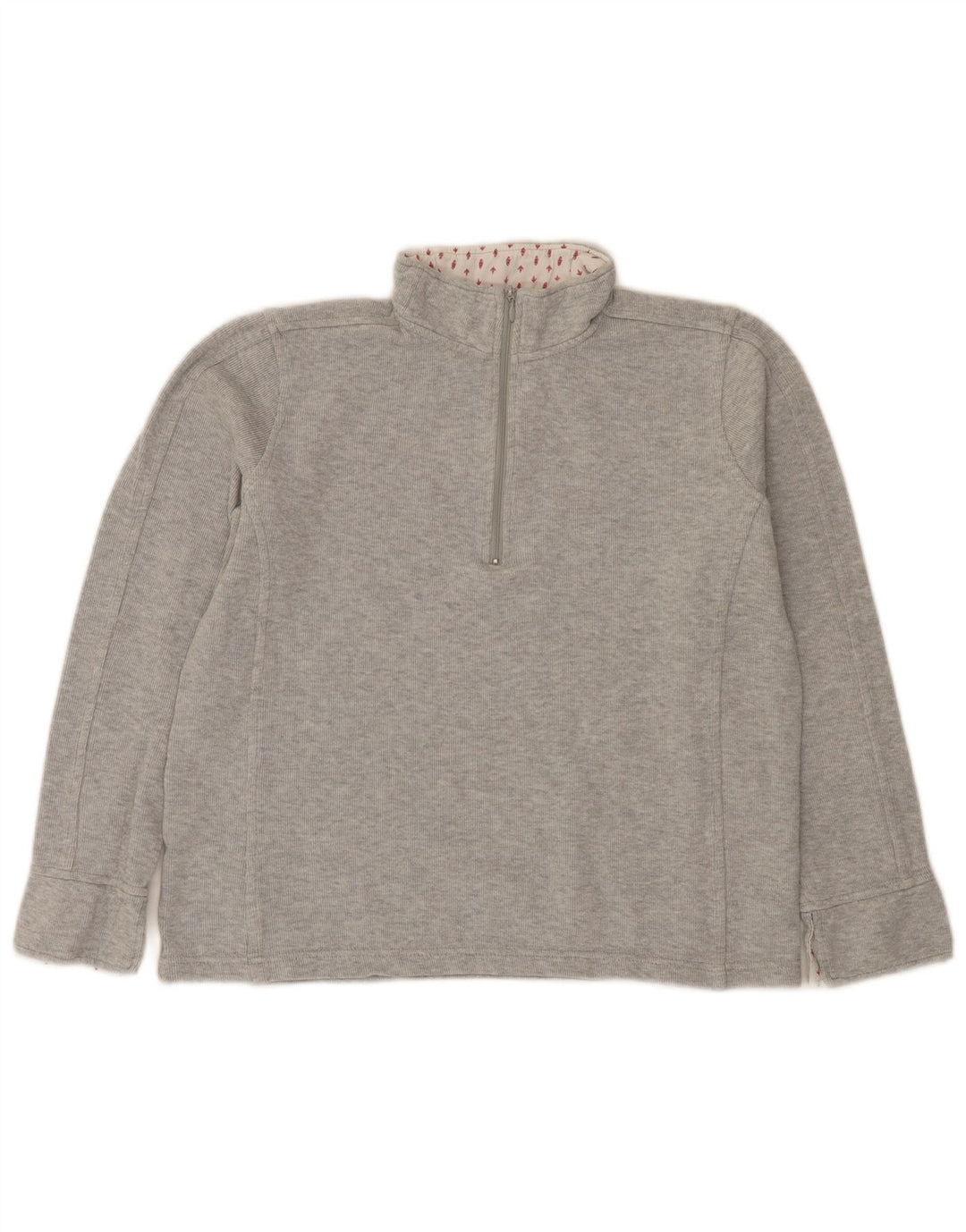 Suéter feminino Orvis com gola e zíper UK 14 algodão cinza médio