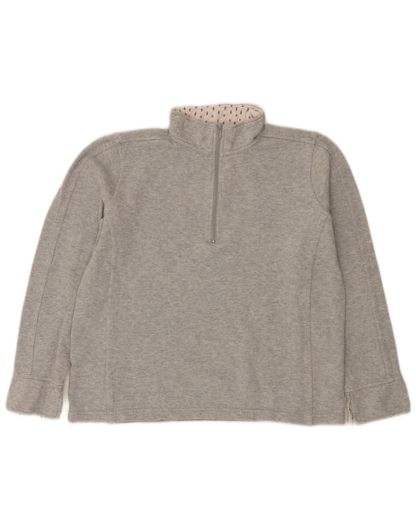 Suéter feminino Orvis com gola e zíper UK 14 algodão cinza médio