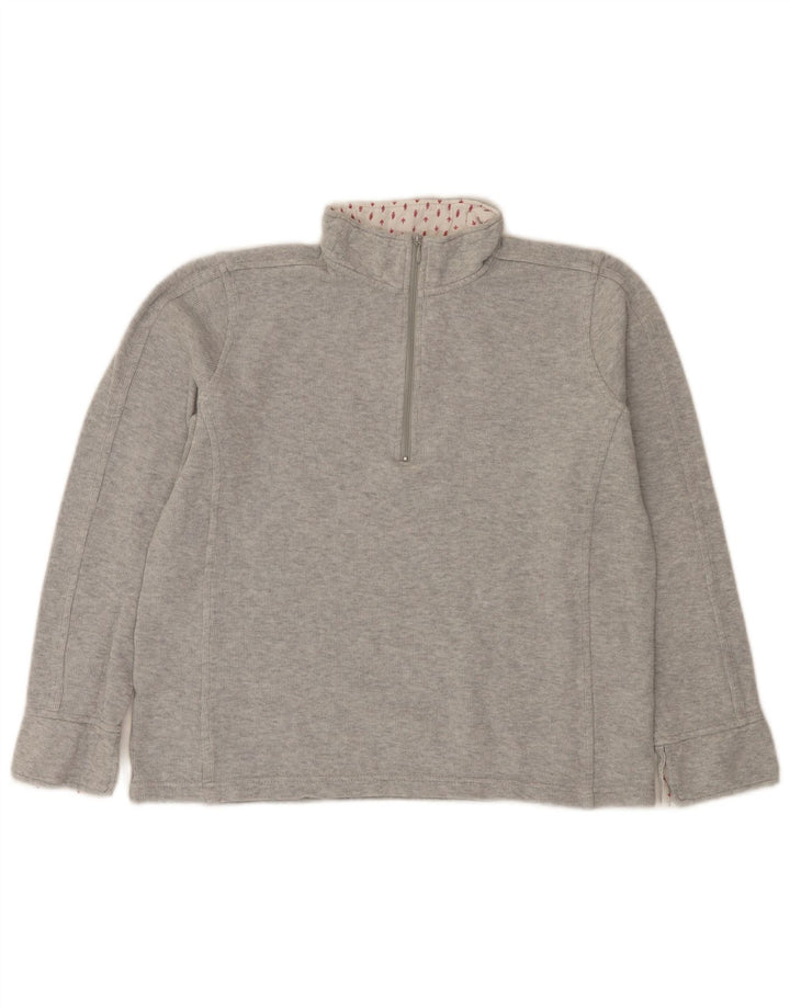 Suéter feminino Orvis com gola e zíper UK 14 algodão cinza médio