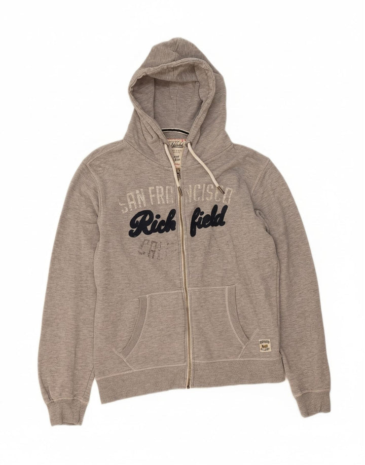 Suéter masculino com capuz e zíper gráfico RICHFIELD San Francisco grande algodão cinza