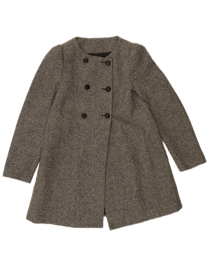 Zara Womens Double Breasted Coat UK 8 Pequeno Poliéster Cinza