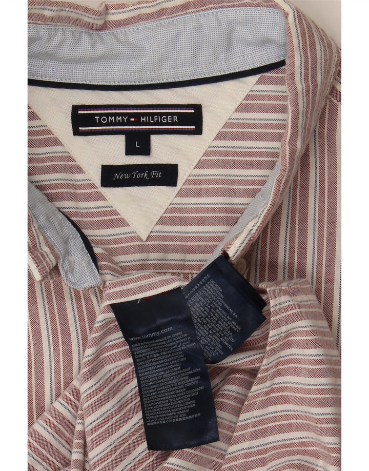 Camisa masculina Tommy Hilfiger grande listrada vermelha de algodão