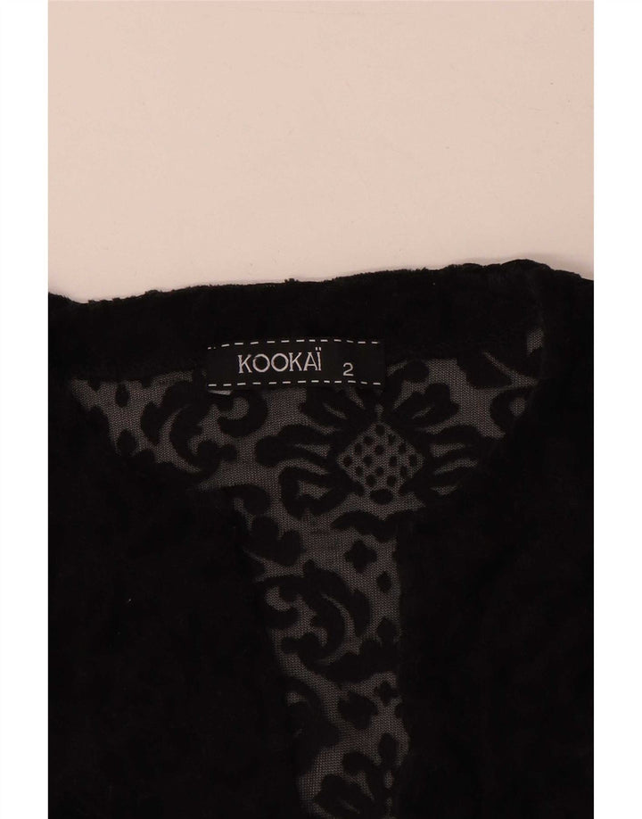 Top feminino Kookai transparente grande EUA 2 XS preto floral