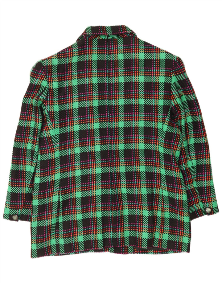 Jaqueta blazer feminina vintage com 2 botões Reino Unido 16 grande lã xadrez verde