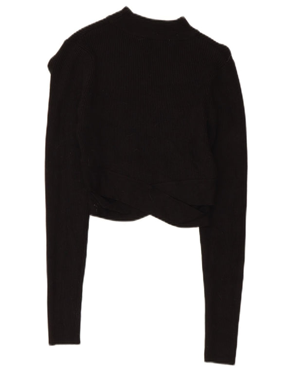 Zara Womens Crop Top Manga Longa Reino Unido 8 Pequena Viscose Preta
