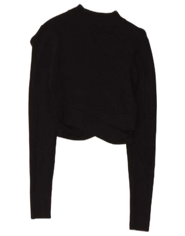 Zara Womens Crop Top Manga Longa Reino Unido 8 Pequena Viscose Preta