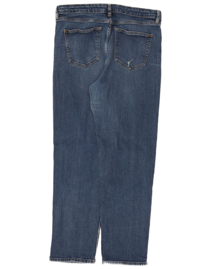 Calça jeans reta feminina Marks & Spencer desgastada Reino Unido 14 grande W34 L30 azul