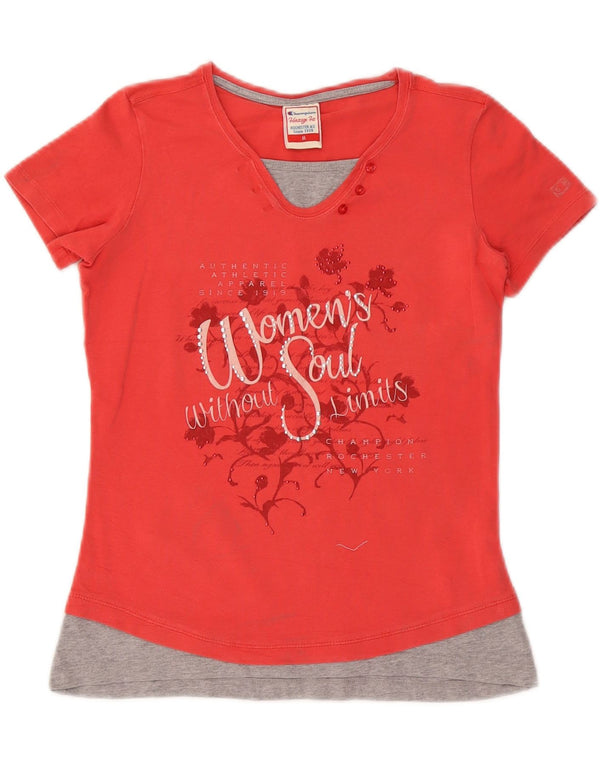 Camiseta feminina Champion Heritage Fit com estampa gráfica UK 12 médio vermelho