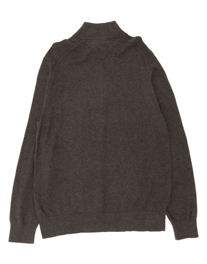 TOMMY HILFIGER Mens Zip Neck Jumper Sweater XL Grey Cotton Vintage Tommy Hilfiger and Second-Hand Tommy Hilfiger from Messina Hembry 