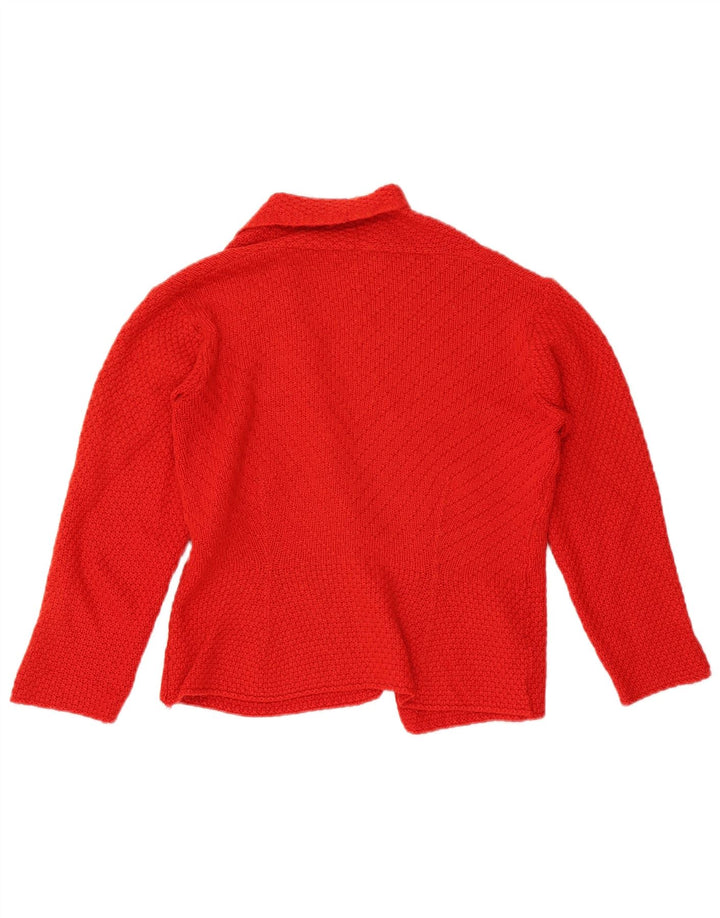 Suéter cardigã feminino aberto Marks & Spencer Reino Unido 10 lã vermelha pequena